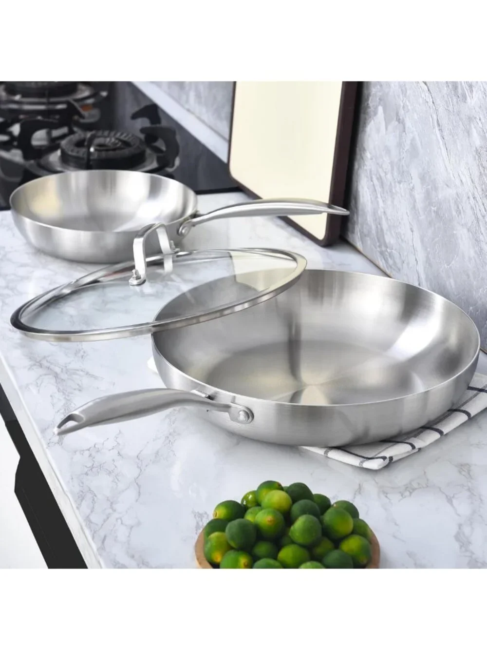 10-Inch Nonstick Stainless Steel Frying Pan with Lid | PFOA & PTFE Free Cookware